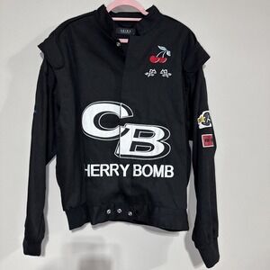 Akira Cherry Bomb Oversized Racer Bomber Jacket Small Women's Black NWT